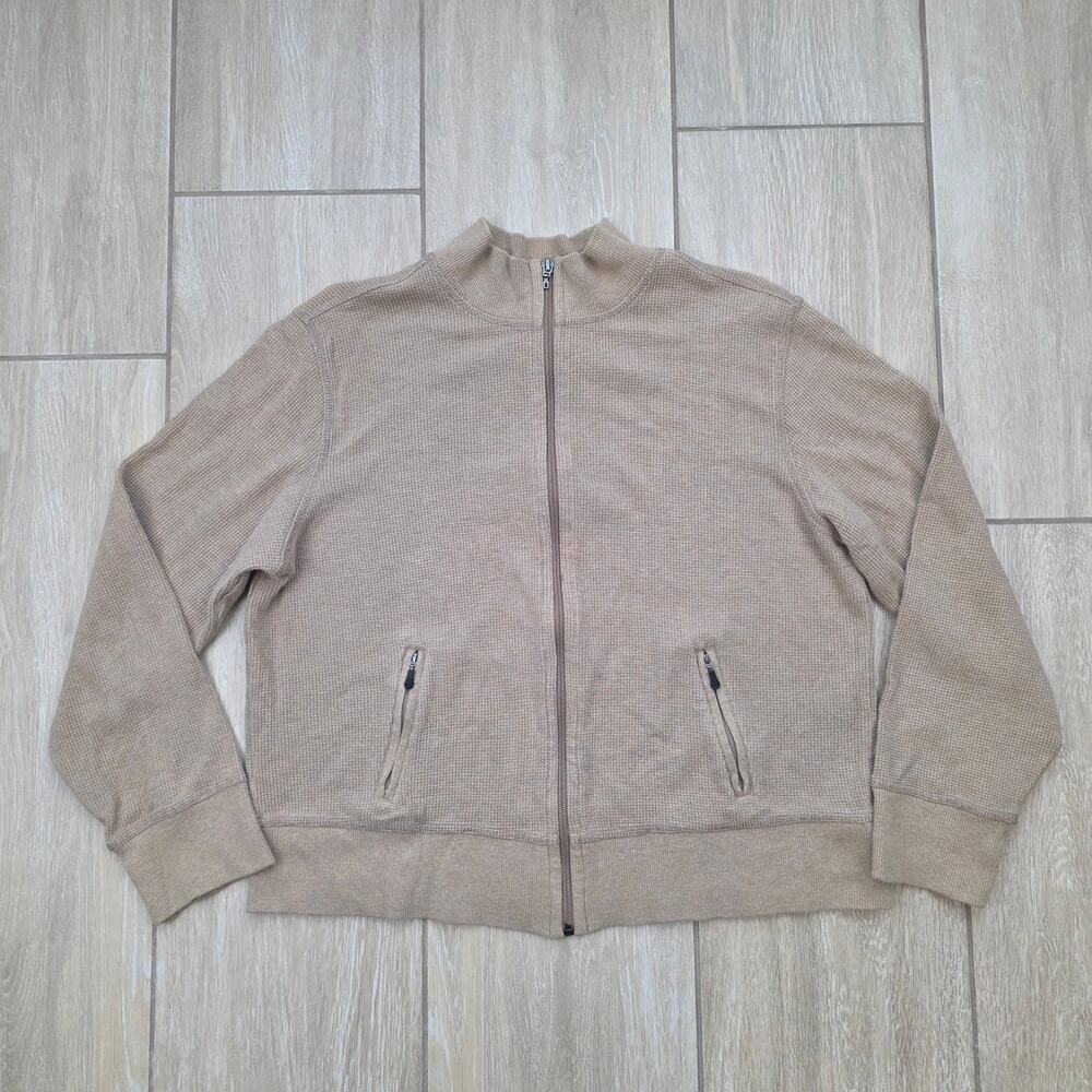 i.e. Relaxed Waffle Knit Zip Jacket Womens Large Beige Mock Neck Y2K Casual